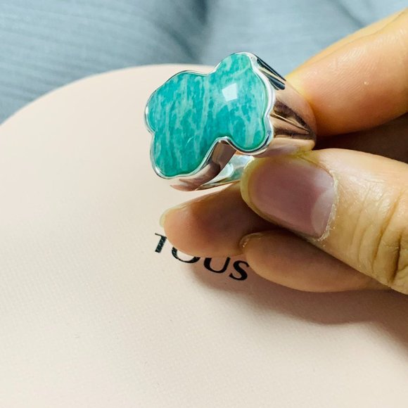 TOUS Ring Silver Green Color ring with Amazonita Women Jewelry 56# - Picture 3 of 10